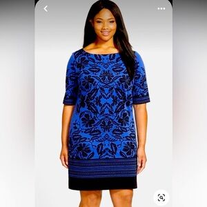Eliza J Border Print Ponte Elbow Sleeve Shift Dress Size 16